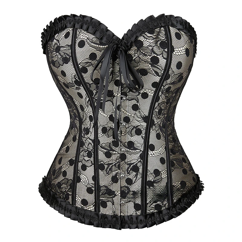 

Court Corset with Round Dots Printing Waist Shaping Bodysuit Chest Support and Waist Tightening Slimming Corset Femmes Tops