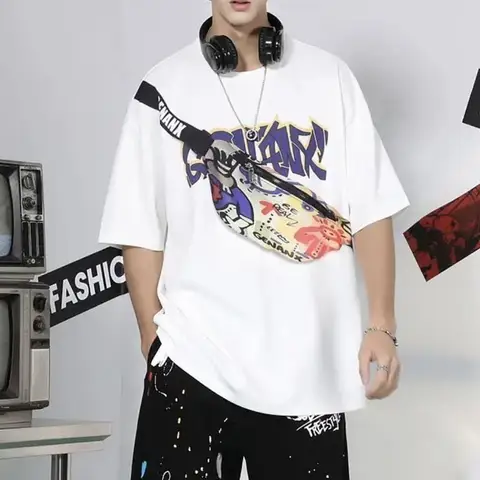 Топ женский, лето 2021, повседневная свободная посадка со стереоскопической диагональной сумкой на молнии, белая хлопковая футболка с короткими рукавами Y2k