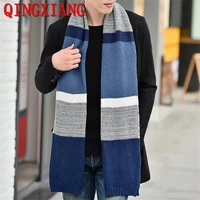 12 colors designer faux cashmere warm winter long male outstreet scarf elegant men striped knitted business ring