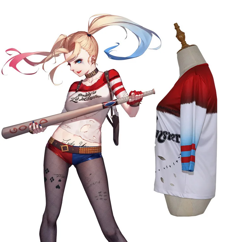 Новинка 2022 костюмы для косплея Харлин взрослых футболка с дырками Хэллоуина