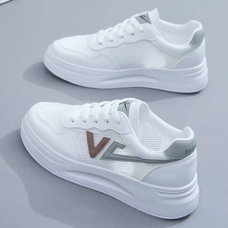 Vulcanized Shoes Sneakers Women Shoes Solid Color Ladies Flat Shoes 2022 Mesh Women's Sports Comfortable Breathable White Shoes