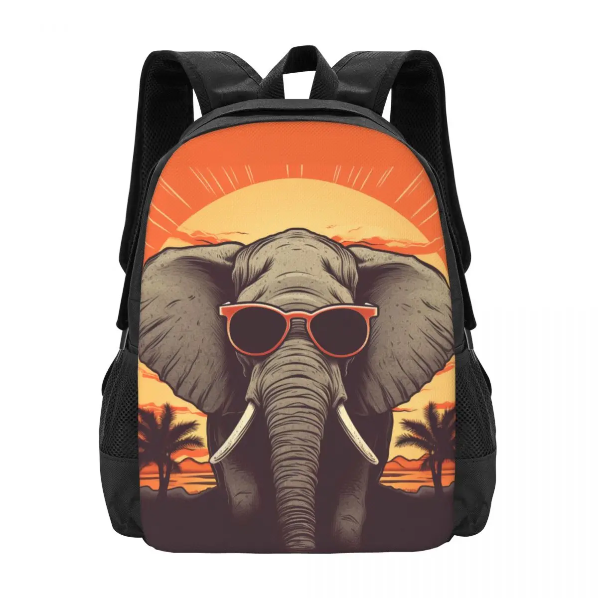

Elephant Backpack Retro Sunset Animals With Sunglasses Teen Polyester Outdoor Backpacks Pattern Novelty School Bags Rucksack