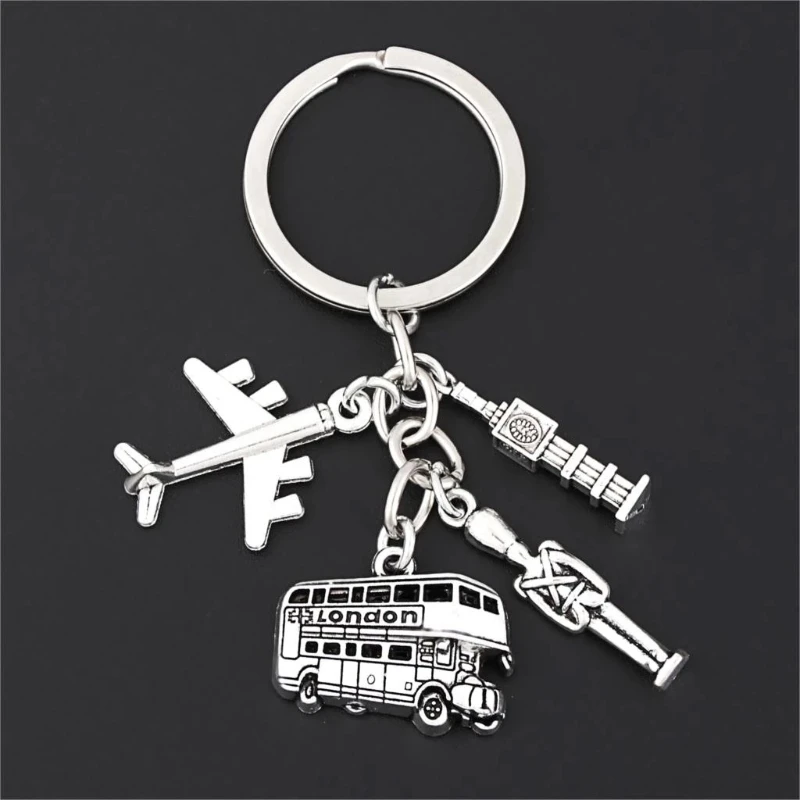 

London Bus Clock Tower Soldiers Aircraft KeyChain KeyRing Friend Gift Women Man Charm Accessories Jewelry Pendant