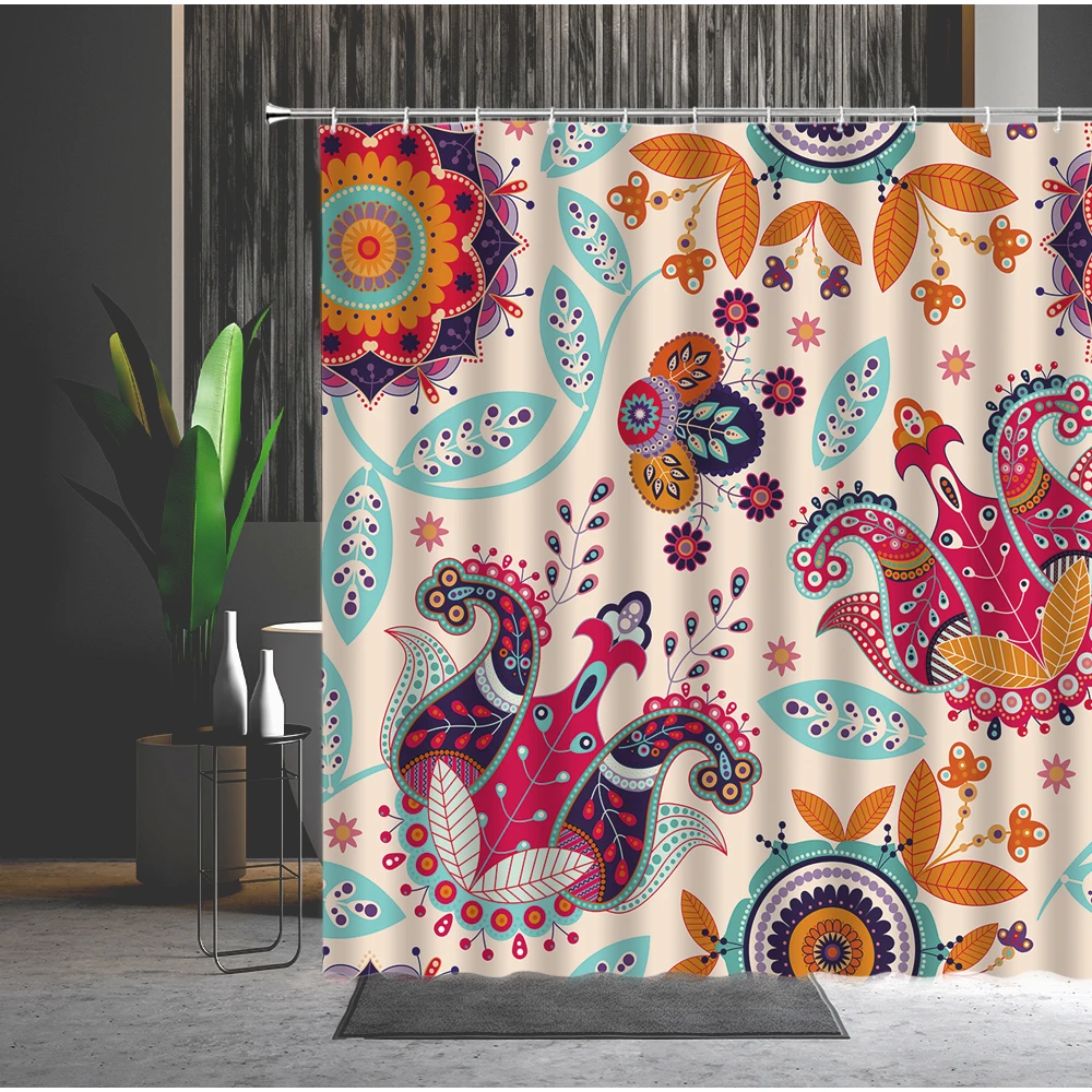 

Curtain Datura Pattern Bohemia 3D Printing Machine Waterproof Shower Washable Bathtub Decoration Bathroom Curtain Set With Hooks