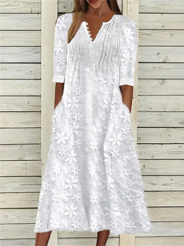 

Dresses Summer 2023 Woman Fashion New Temperament Vacation V-neck Short Sleeve Loose Long Maxi Dress Robe Women Clothing