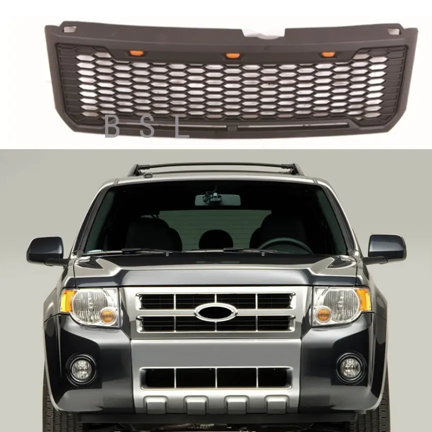 Raptor Style Matte Black Or Grey Modified Front Grille Hood Fit For Ford kuga Escape 2008-2012 With LED Light Upper Mesh Grill