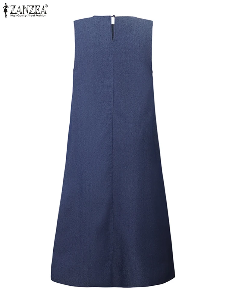 Платье ZANZEA женское джинсовое с круглым вырезом Модный повседневный свободный