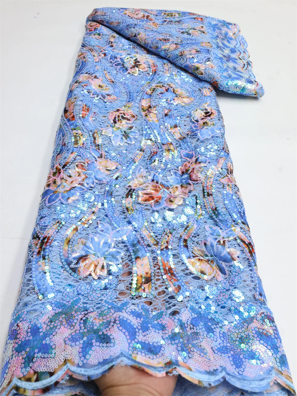 

Fashion Flocking Net African Lace Fabric 5 Yards 2022 High Quality Sequence Lace Material Nigerian Wedding Luxury Fabric LY1532