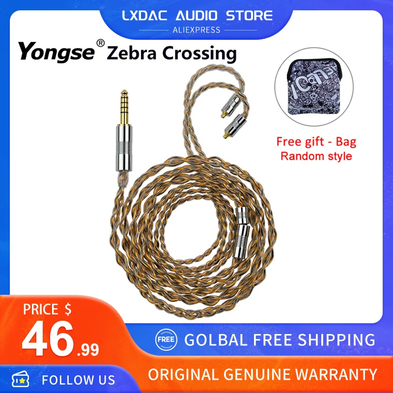 Улучшенный кабель для наушников YONGSE Zebra пересечение 7N однокристальный медный 4/8 сердечник 3,5/4,4 мм MMCX/0,78 2Pin для неподвластного S12 Zetian