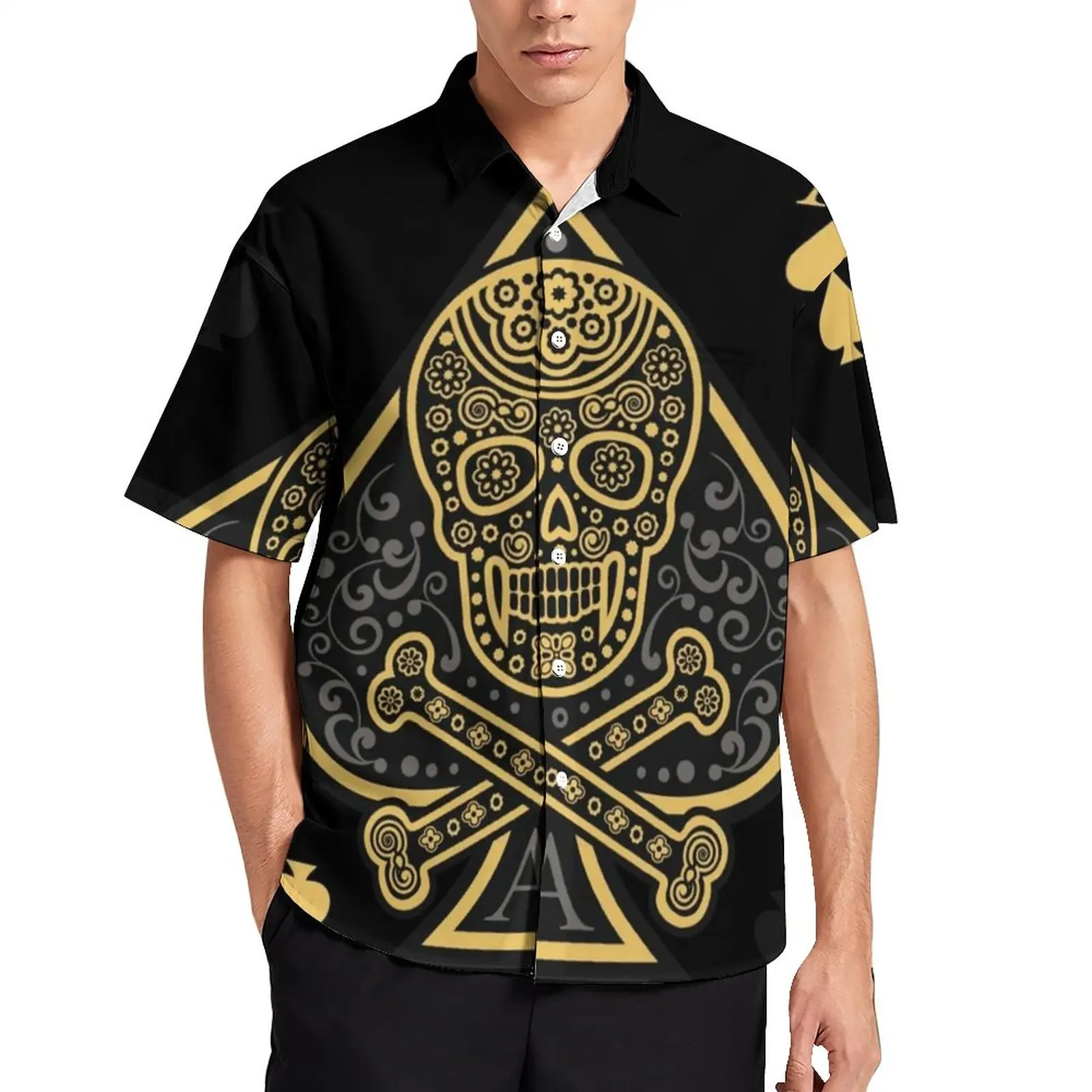 

Poker Pic Ass Skull Vacation Shirt Space Of Ace Summer Casual Shirts Men Aesthetic Blouses Short Sleeve Graphic Top Big Size 4XL