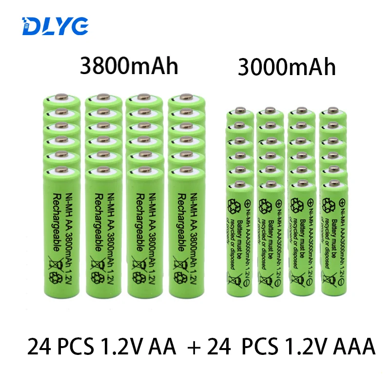 

Rechargeables NI-MH Battery AA 1.2 V 3800mAh + AAA 3000 MAh for Clock Mouse Computer Kids Toys Charger