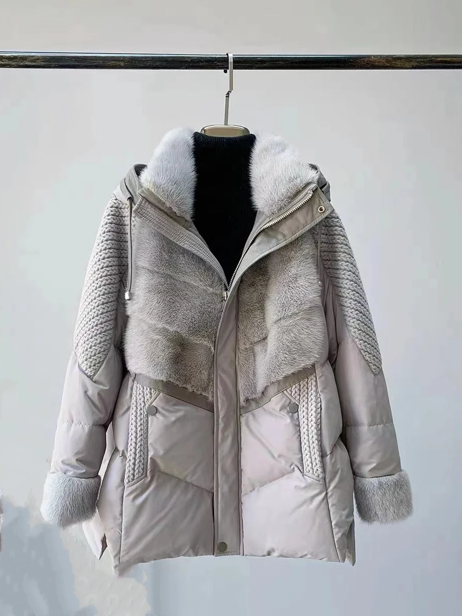 

Annsirgra 2023 зимнее женское пальто из натурального меха норки воротник гусиный пух куртка теплая Роскошная мода уличная одежда