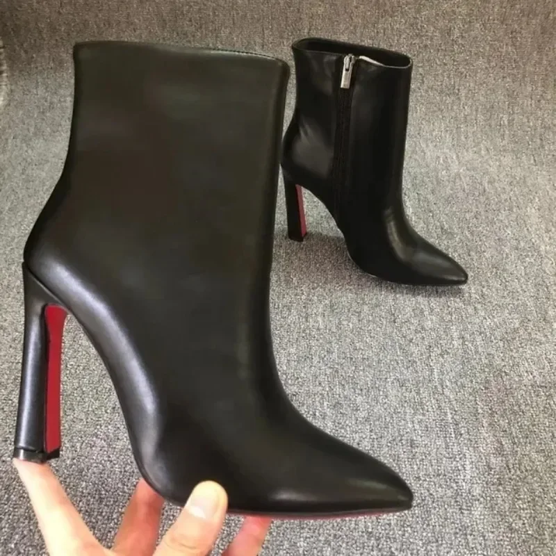 Роскошные женские ботильоны высшего качества Lerather NEW Shinny Red Bottom туфли с острым