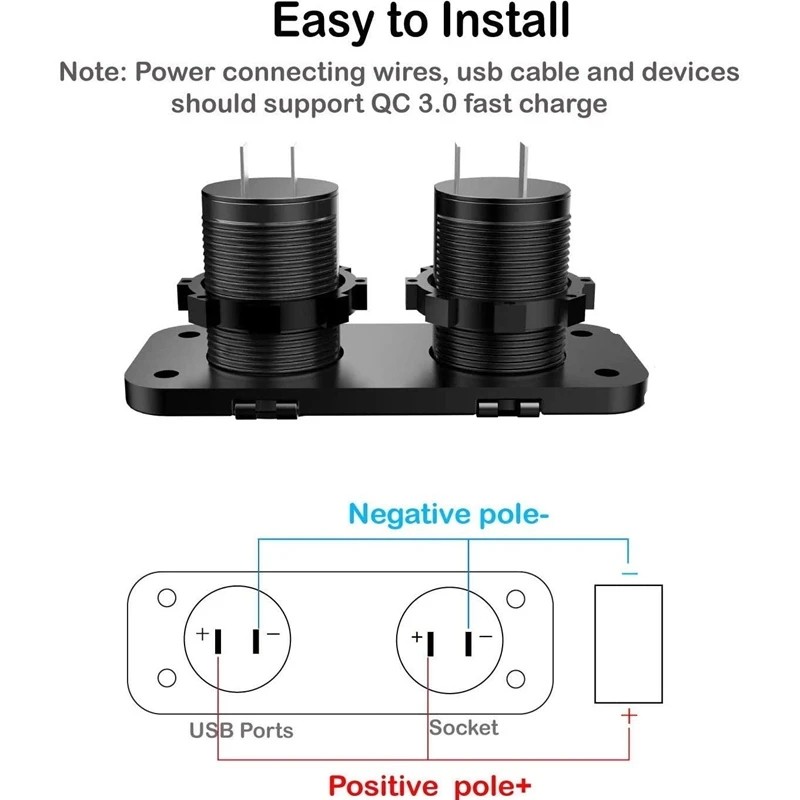 Фото Автомобильное зарядное устройство 12В USB Type-C и QC3.0 с портом USB для автомобиля, лодки, катера - DT30 №4