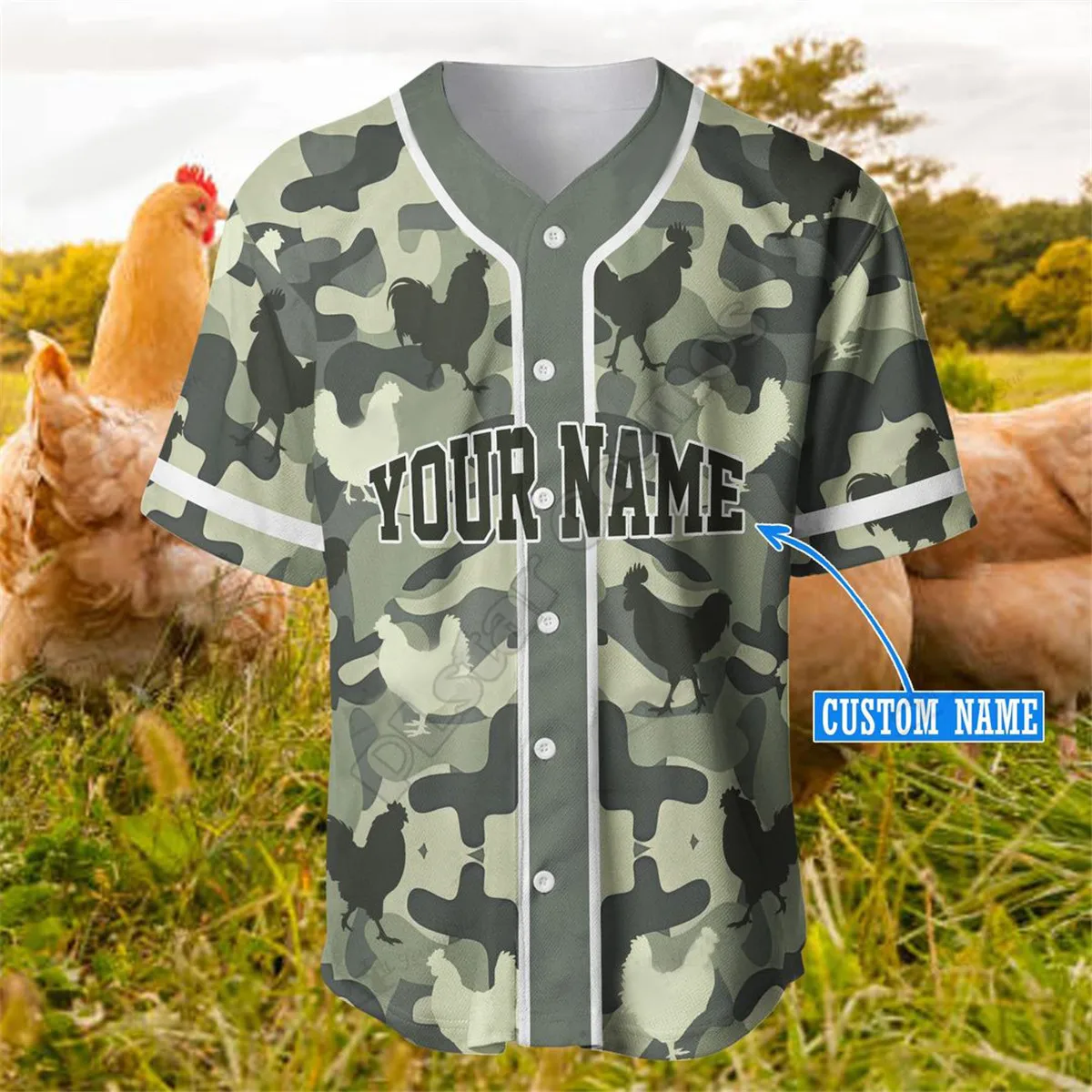 Chicken Camou Custom Name Baseball Shirt Baseball Jersey 3D All Over Printed Men's Shirt Casual Shirts hip hop Tops