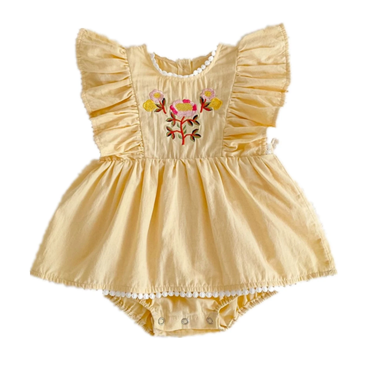 

Summer Infant Girl Baby Embroidered Fly Sleeve Lace Ha Yi Ha Skirt One-piece Clothes Triangular Climbing Clothes Baby Clothes