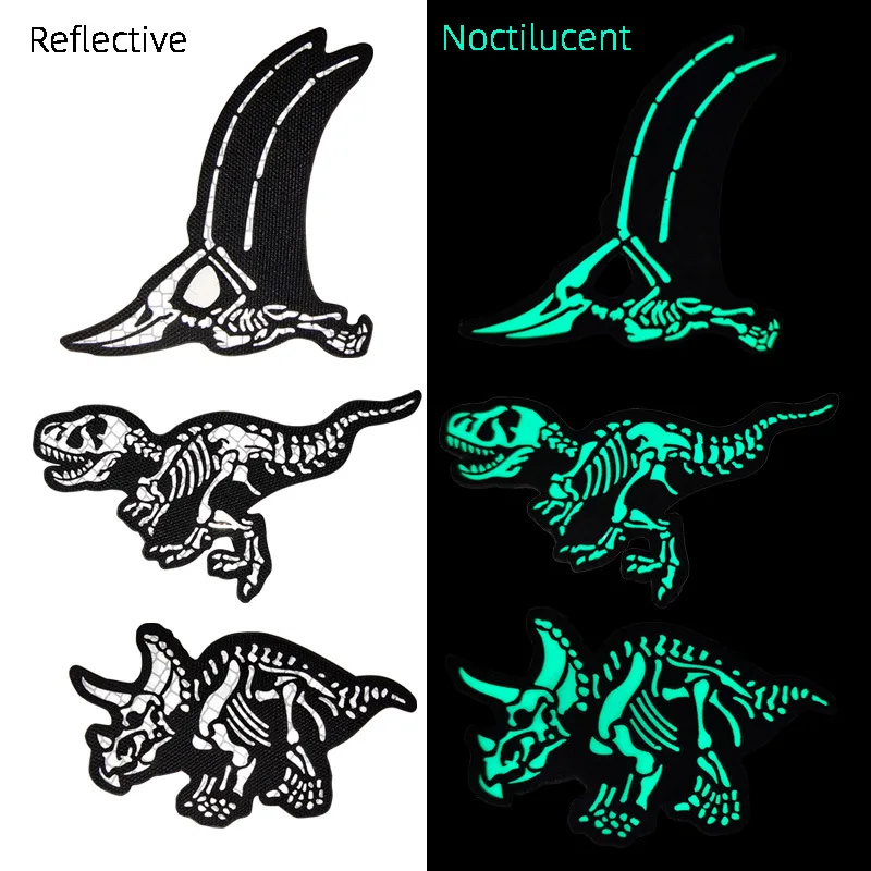 

Tyrannosaurus Reflective Patches for Clothing Luminous Dinosaur Tactical Morale Badge on Backpack Hook Loop Military Armband