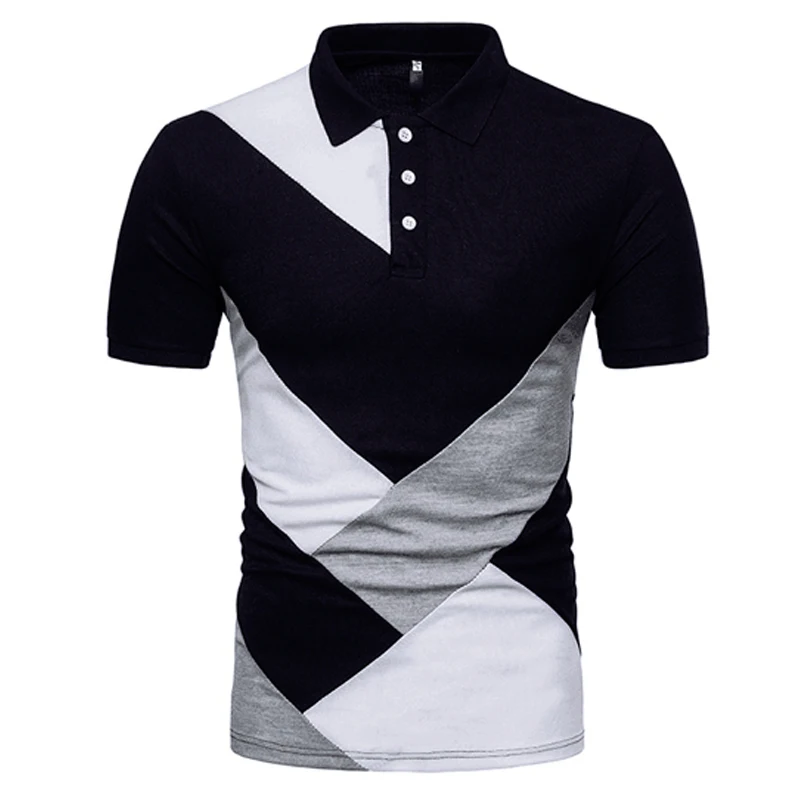 

Men Polo Shirt Geometric Polo Shirt Lapel Collar Patchwork Mens Clothing Shirts Casual Short Sleeve T Shirt Color Block Tops
