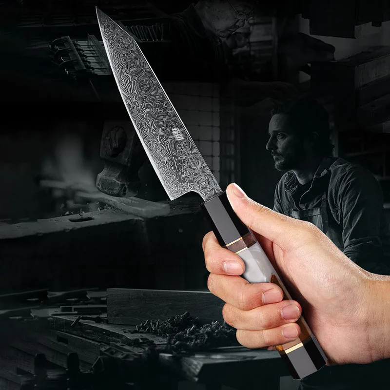 

5-дюймовый универсальный нож FINDKING из дамасской стали, 67 слоев, острый нож из дамасской стали, кухонный нож для очистки овощей, кухонные инструменты, восьмиугольная ручка