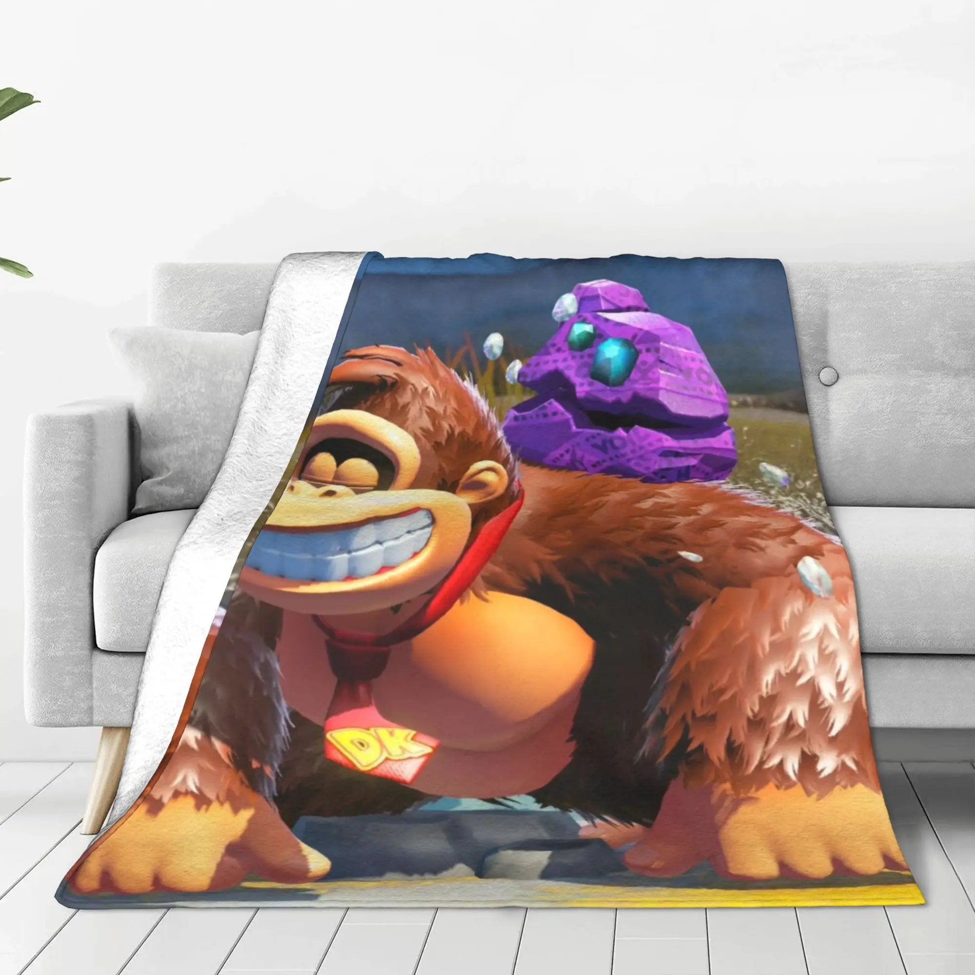 Фото Игровое одеяло Donkey Kong Bananza, теплое флисовое одеяло для дивана, постельное белье, дорожные пледы, покрывало, одеяло №4