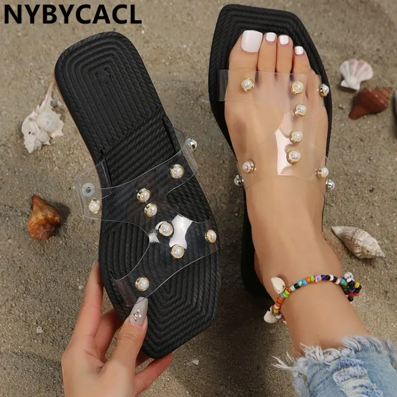 

pearl Women's Summer Footwear Bohemian Style Flat beach slipper Slaps Women PVC Sandalias Mujer Verano 2023 Zapatillas Mujer New