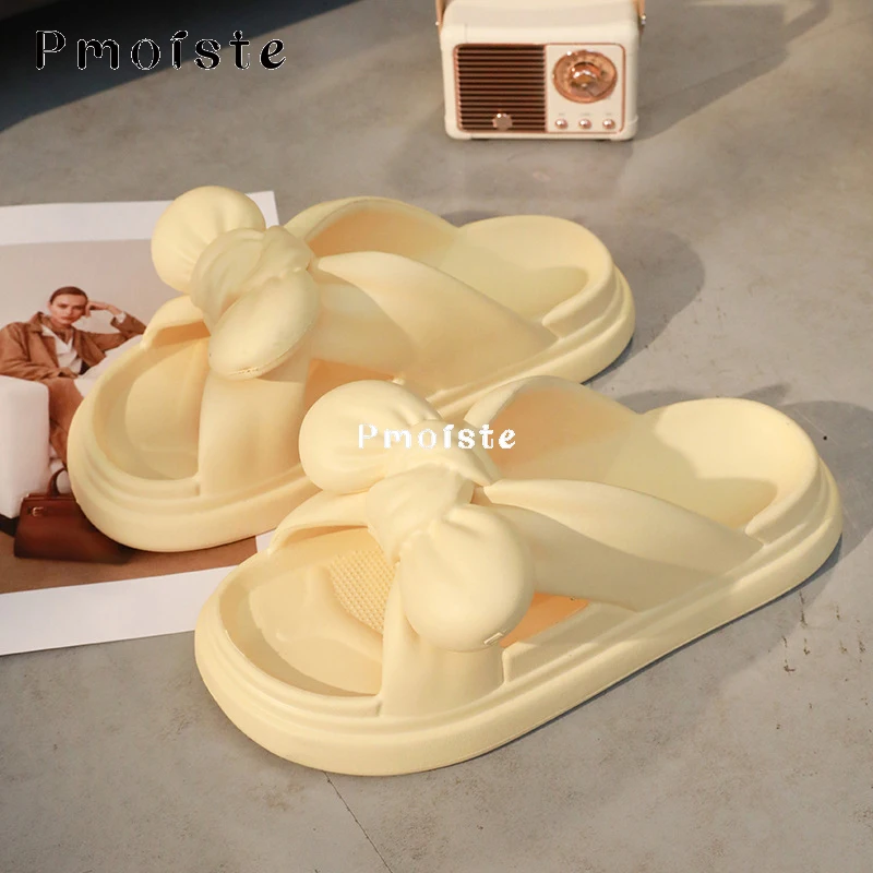 Women's Bowknot Slippers Platform Cute Soft Summer Shoes Comfortable Bathroom Designer Slides Indoor 2023 EVA Slipper Non-slip