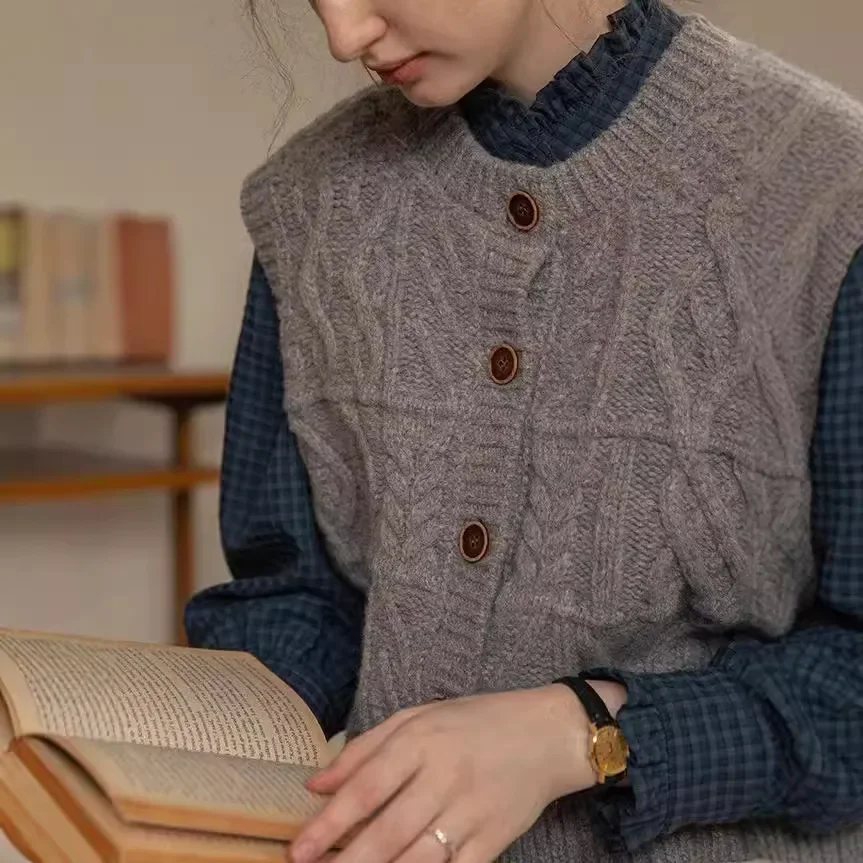 Винтажный вязаный жилет без рукавов свободного кроя Dailyart классический