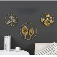 nordic style wall hanging decor ginkgo leaf iron art round wall decoration pendant living room sofa background wall porch mural