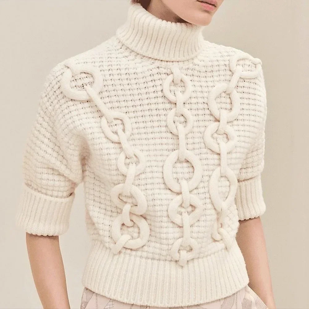 

Черно-белый вязаный свитер с воротником-хомутом на пуговицах Ngvp # nigo6761