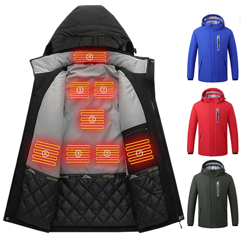 Electric Heated Jacket Coat For Men Warm Jacket Outwear Rechargeable Winter Warm Washable Hooded Coat Heating Warmer Jacket Male