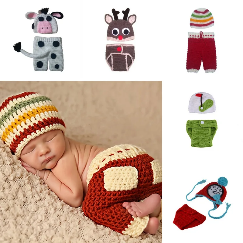 

12 Types Baby Costumes Newborn Photo Props Hand-knitted Photography Outfit 0-6months Baby Clothing Boys and Girl Clothes