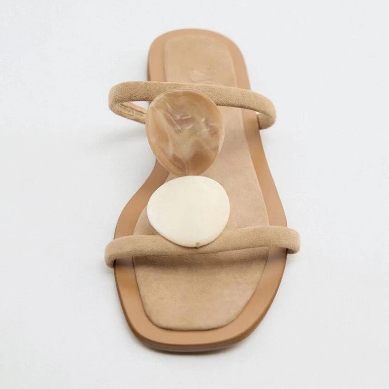 TRAF Women Flat Sandals Shoes For Women Designer Luxury Slippers Female Shoes Summer Flip flops Lady Slippers Leather Flat Shoes