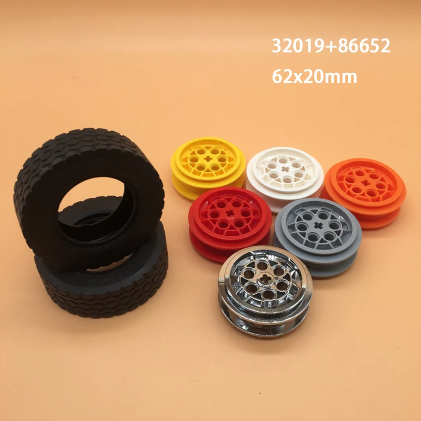 Технологическое колесо для самостоятельной сборки, детали для автомобиля, грузовика, строительный блок 43,2x18 мм, ступица колеса 62x20 мм, шина MOC, совместима с 32019 86652