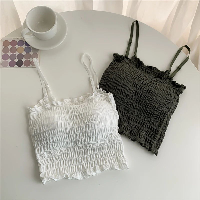 

Strapless Tube Top Women Pleated Bras Female Wrapped Chest Sexy Lingeries spaghetti strap tank top white corset tops women