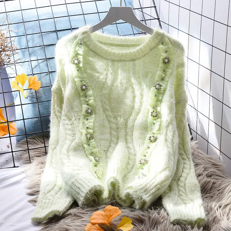 

Pearl Glossy Winter Sweater Women Long Sleeve Warm Jumper Women Sweater and Pullover Knitted Sweater Female Tops Ladies C41