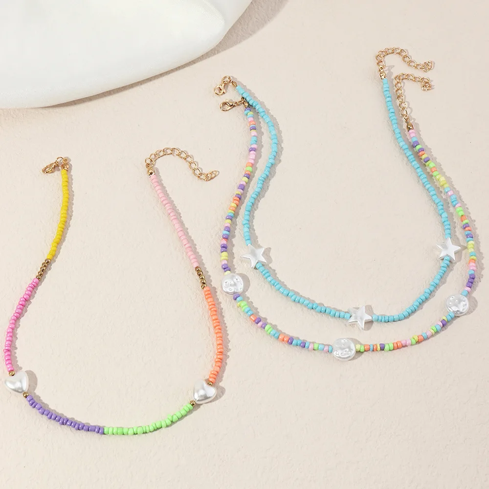 Чокер для девочек ручной работы в богемном стиле с разноцветными рисовыми