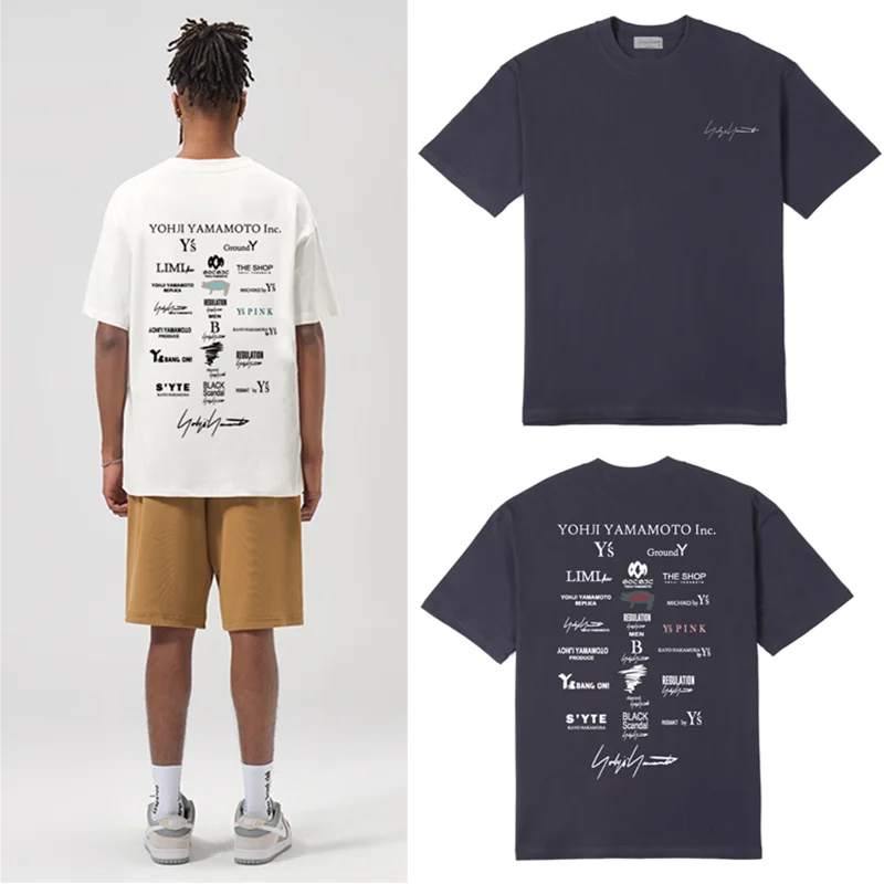 

Летние Новые футболки Yohji Yamamoto для мужчин и женщин с надписью спереди и надписью