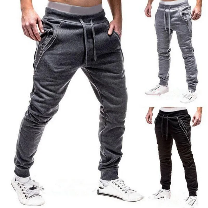 

Mens Casual Pants Drawstring Zipper Pants Fitness Tracksuit Bottoms Sweatpants