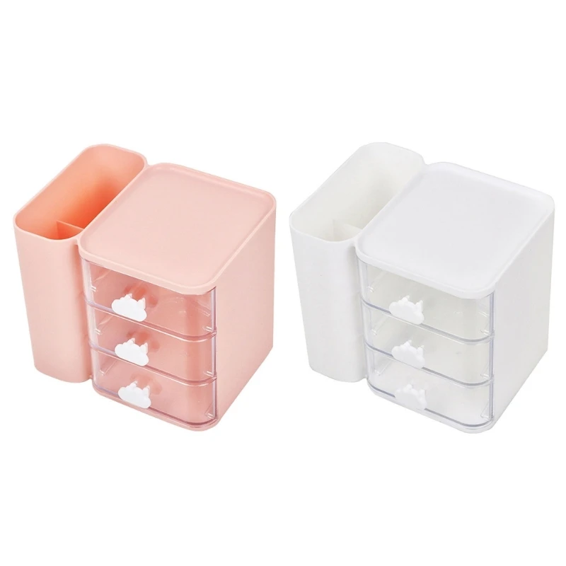 

Multi-functional Pen Holder with 3 Storage Drawers Large Capacity Desk Organizer