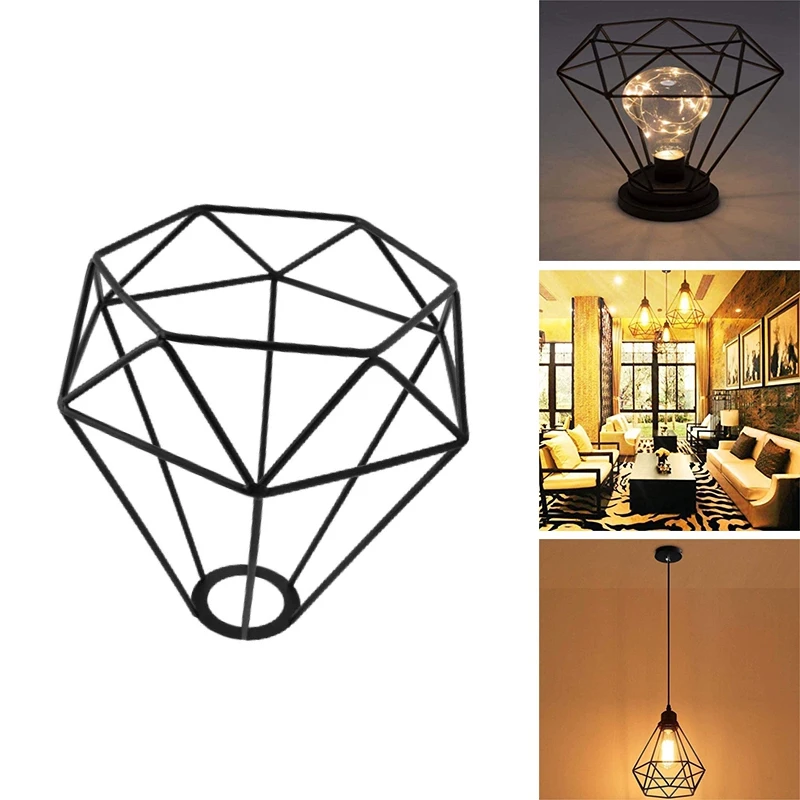 

Lampshade, Chandelier Lampshade Diamond Shape Cage Lampshade Retro Metal Bird Cage Pear Guard Light Lamp Holder
