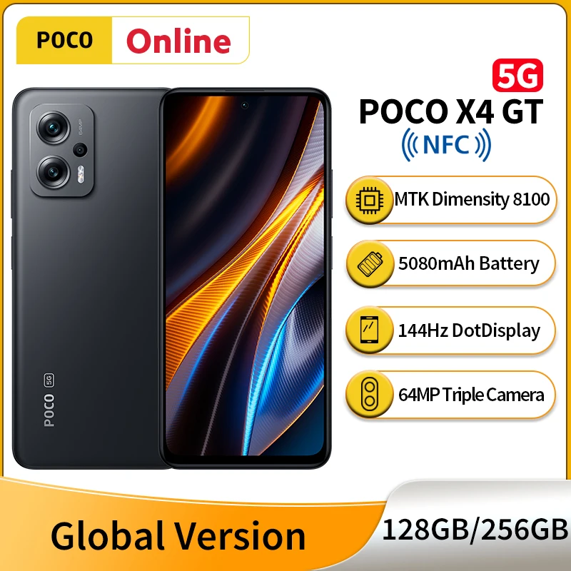 

Global Version POCO X4 GT Smartphone Dimensity 8100 Octa Core 144Hz DotDisplay 67W Turbo Charging 64MP Camera 5080mAh Battery