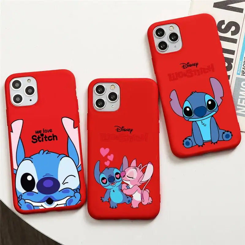 

Cute Cartoon Stitch Phone Case For iphone 13 12 11 Pro Max Mini XS 8 7 6 6S Plus X SE 2020 XR Red Cover