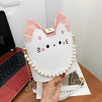 cute anime cat satchel pearl crossbody bags women chic pearl clutch bags pink cat bags high quality messenger female za clutch