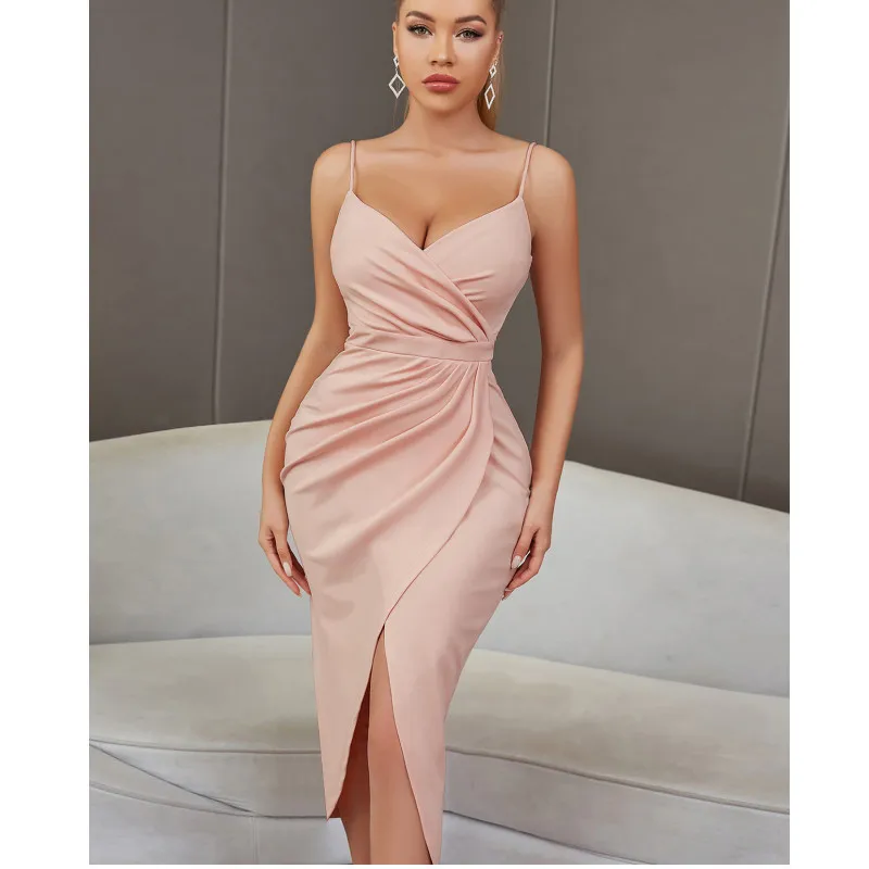 

Summer Women Sexy Spaghetti Strap Slim Bandage Dress Rayon Elegant Backless Fold Bodycon Long Style Celebrity Evening Partydress