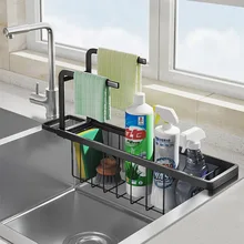 Kitchen Telescopic Sink Shelf Storage Organizer Soap Sponge Holder Towel Stand Clip Dish Drainer Kitchen Accessories