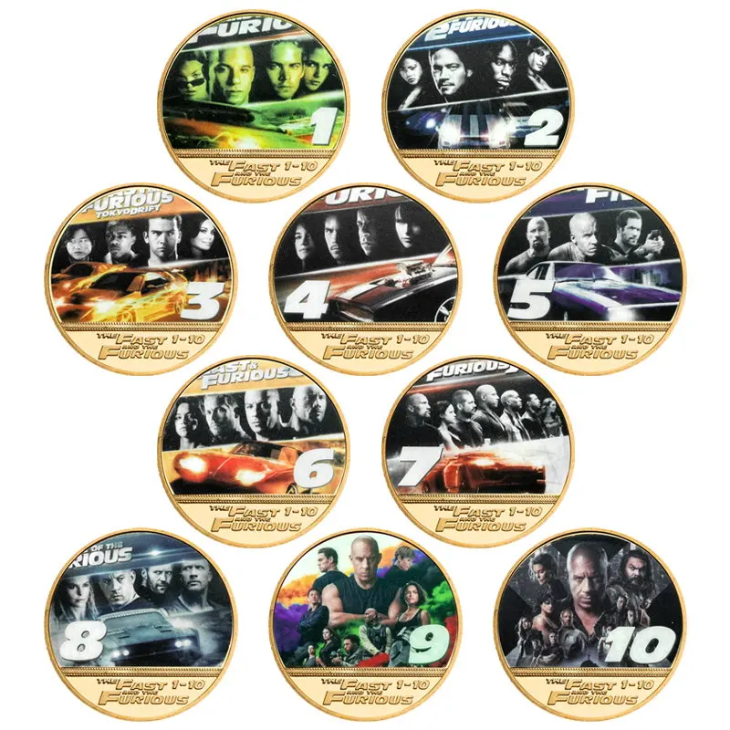 Памятная монета Furious Racing 1-10 из известных фильмов с золотым покрытием сувенир