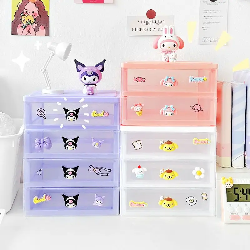 

Kawaii Sanrios Anime Kuromi Melody Drawer Type Storage Box Cartoon Student Stationery Handbook Storage Box Desk Storage Box Gift