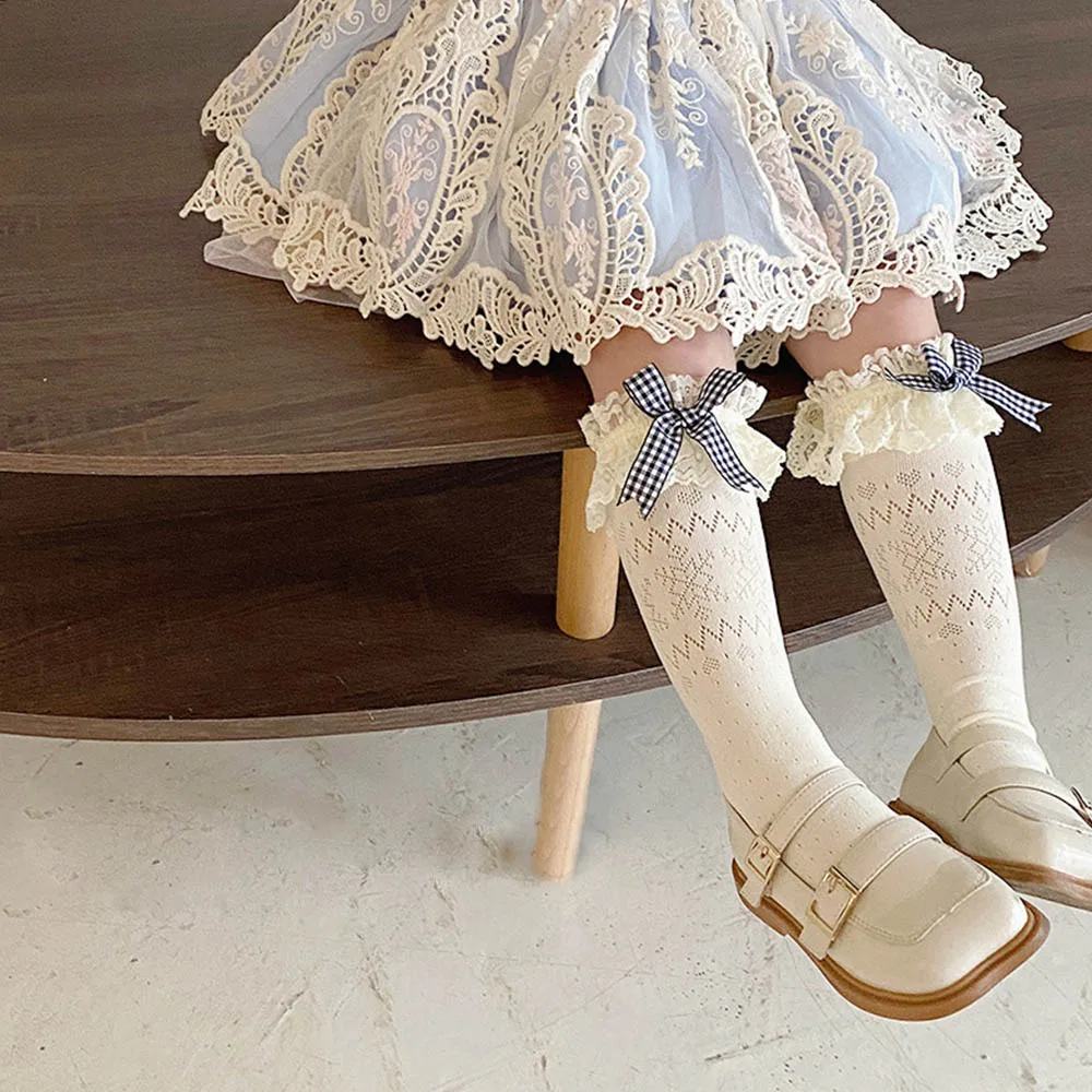 

Melario Baby Girls Socks with Bow Tie Lace Ruffle Princess Cotton Sock with Ribbons Princes Socks Mesh Baby Girl Socks Stockings