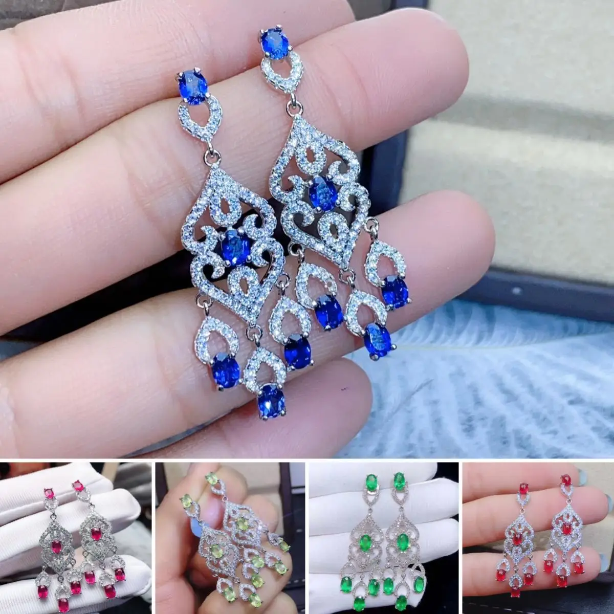 

Natural Emerald/Sapphire/Ruby/Olivine Court Style Earrings S925 Pure Silver Fine Fashion Wedding Charm Jewelry Women MeiBaPJ FS