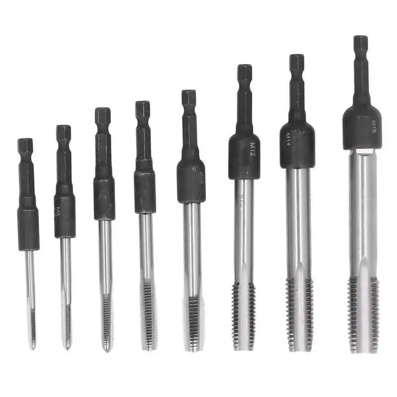 

16Pcs Tap Socket Set Machine Lengthened Tapping Chuck 1/4in Hex Shank Steel Machine Tap Socket Hand Tools